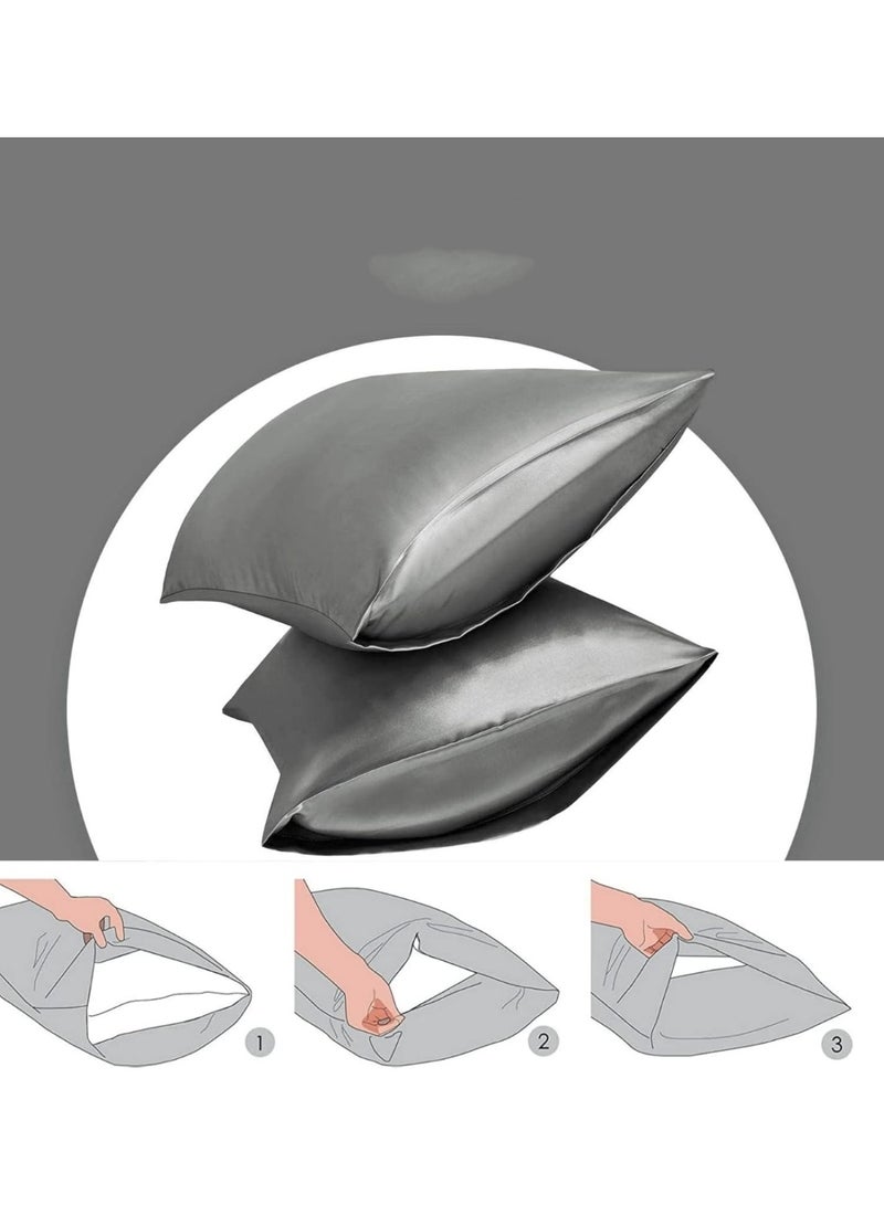 VIUAUAX Satin Pillowcase - 2 Pack 51 * 75cm Soft Silky Satin Bed Pillowcase Cover in Dark Grey with Envelope Closure - Image 2
