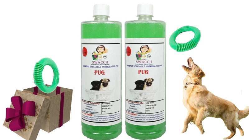 swacch Shampoo | Puppy Safe Shampoo | PH Balanced | Pug Dog Shampoo 1 Litre Pack of 2 Neem Alovera + | O PVC Ring Rubber Chew Toy | Teething Chew Toy I Dental Teething I Durable I Combo Pack - Image 1