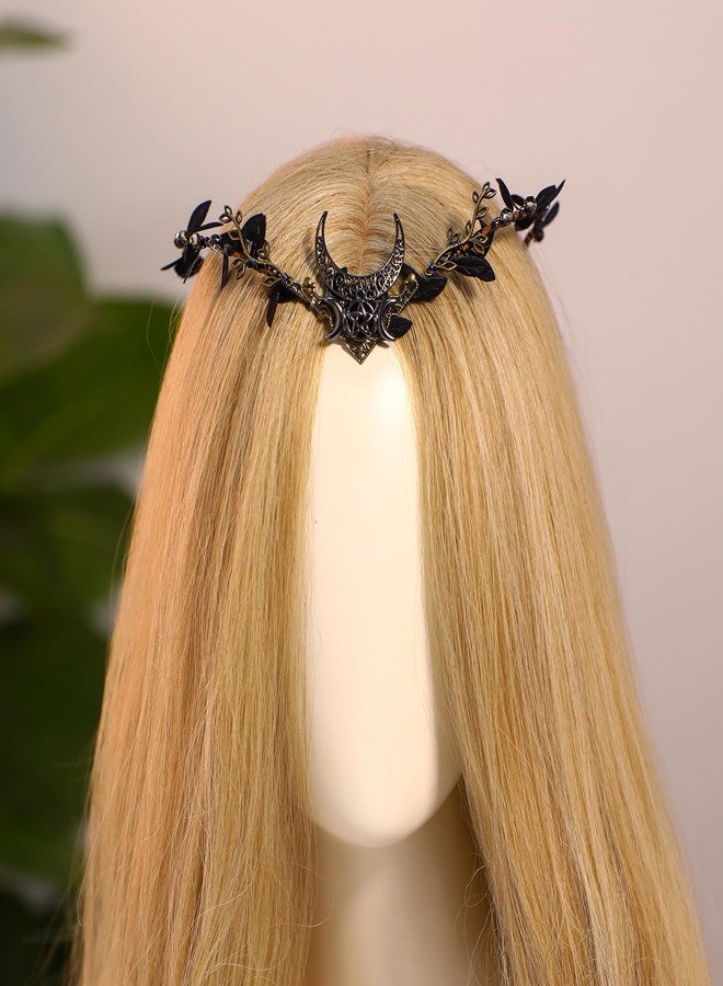 MOSTORY Handmade Moon Elf Headdress - Forest Antler Crown Fairy Goddess Tiara Elf Circlet Medieval Queen for Women Girls Halloween Cosplay Renaissance Black - Image 2