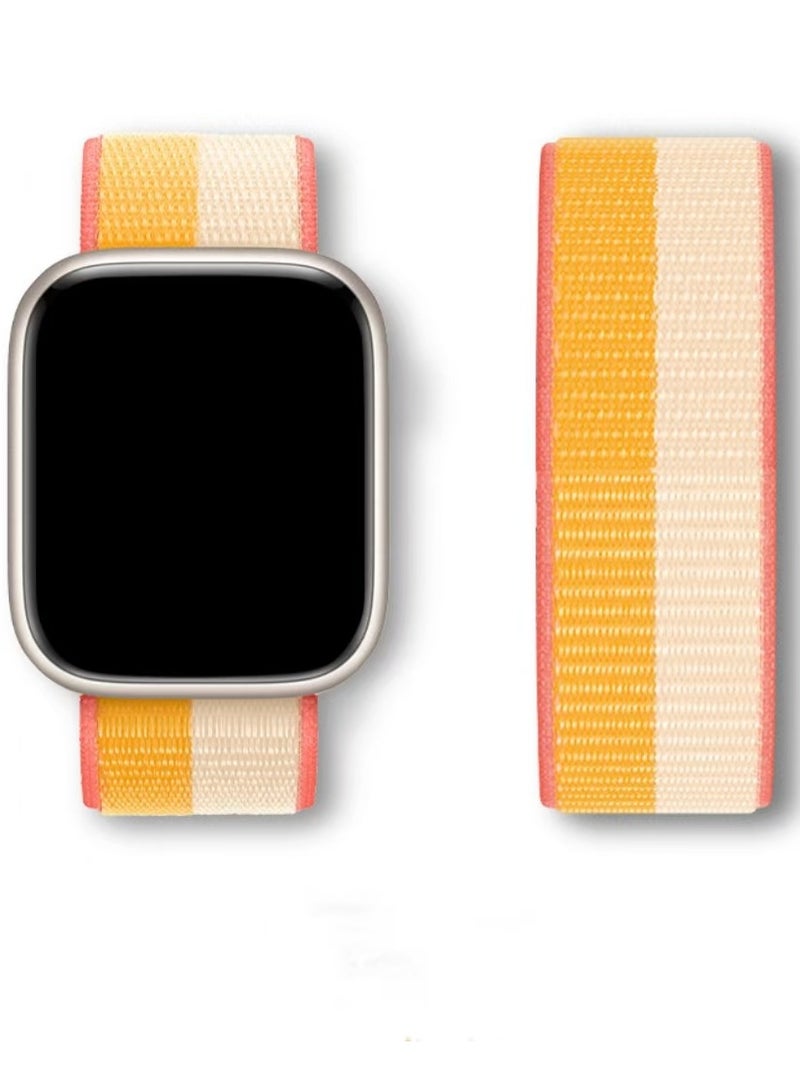 Nylon Sport Band for Apple Watch 38mm 40mm 41mm 42mm, Soft Replacement Strap for iWatch Series 1/2/3/4/5/6/7/SE/8/S9/Ultra 2 Beige with Orange