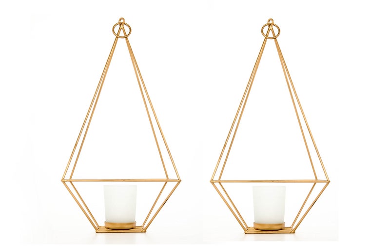 Hosley Radiant Elegance Set of 2 Gold Finish Tealight/Votive Holder Lanterns with 11.5" High Votive Frosted Candle Holders Timeless Decorative Accent for Ambient Lighting and Stylish - Image 1