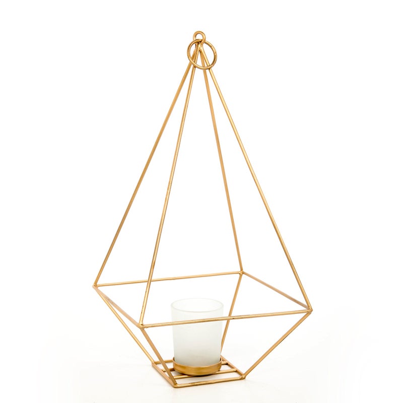Hosley Radiant Elegance Set of 2 Gold Finish Tealight/Votive Holder Lanterns with 11.5" High Votive Frosted Candle Holders Timeless Decorative Accent for Ambient Lighting and Stylish - Image 3