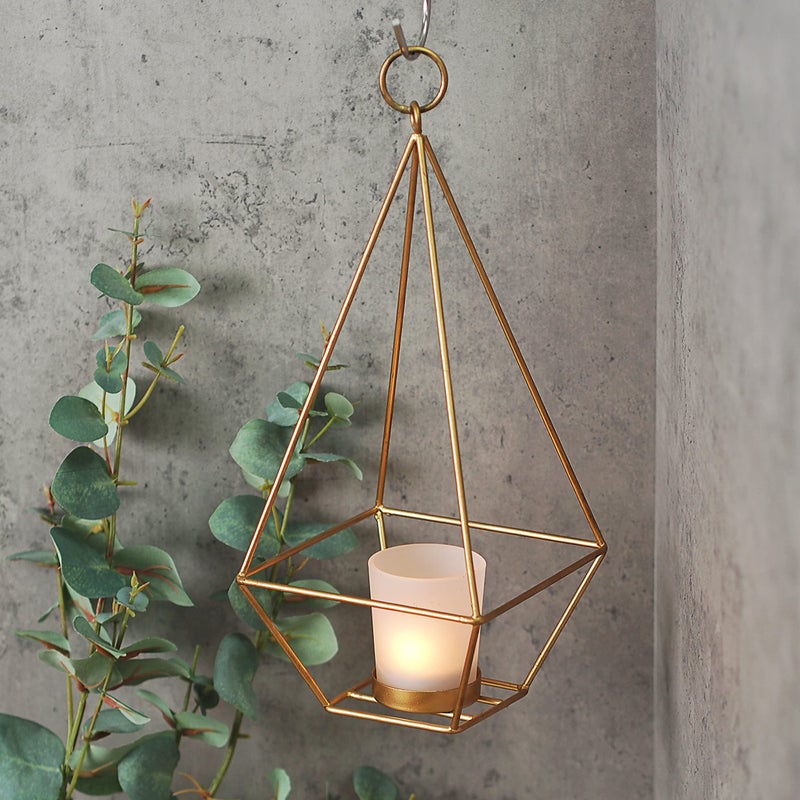 Hosley Radiant Elegance Set of 2 Gold Finish Tealight/Votive Holder Lanterns with 11.5" High Votive Frosted Candle Holders Timeless Decorative Accent for Ambient Lighting and Stylish - Image 5