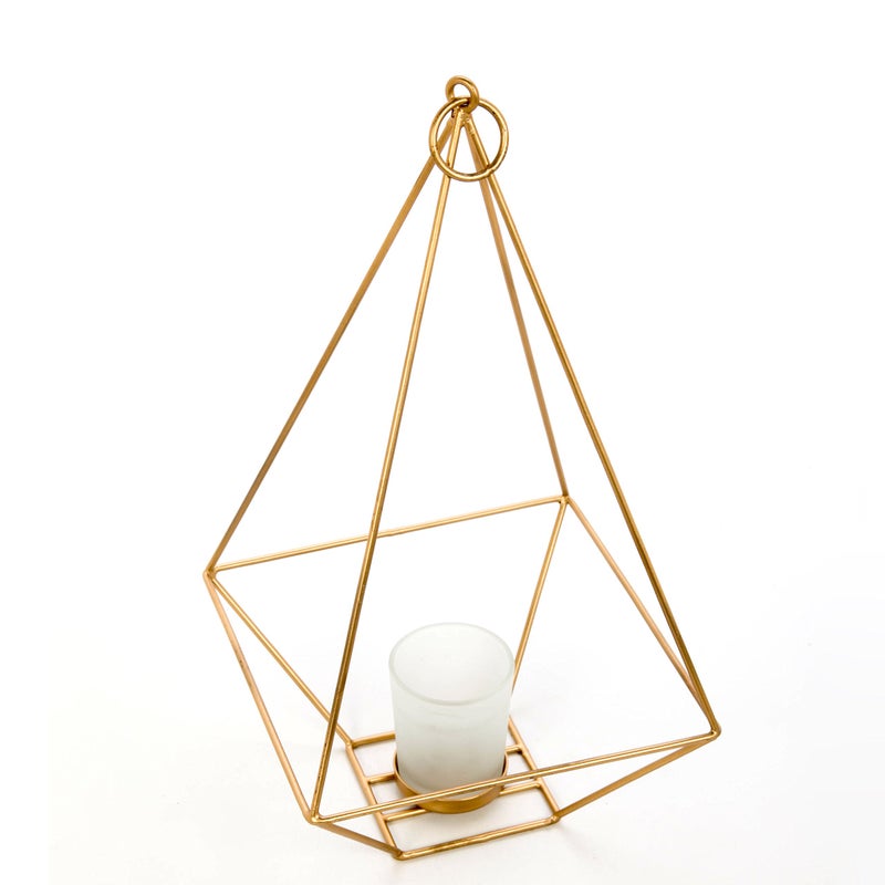 Hosley Radiant Elegance Set of 2 Gold Finish Tealight/Votive Holder Lanterns with 11.5" High Votive Frosted Candle Holders Timeless Decorative Accent for Ambient Lighting and Stylish - Image 4