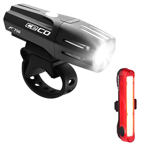 CECO-USA: 750 Lumen Headlight & 80 Lumen COB LED Tail Light for Cyclists who Want to See far & to be seen from Super Wide Angle. Brightest USB Rechargeable Bike Light Set Available for All Cyclists - Image 1