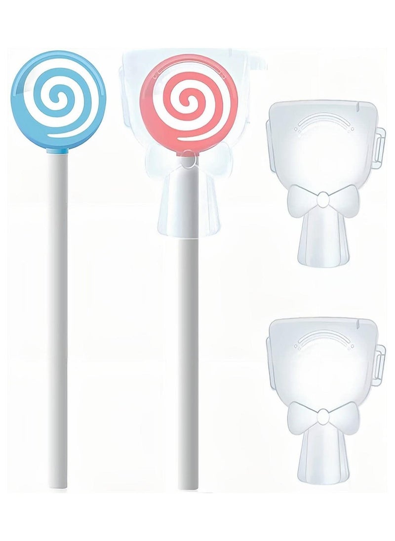 SYOSI 2PCS Kids Tongue Scraper for Ages 2-8, 100% BPA-Free Silicone Cleaner –  Lollipop with Easy-to-Grasp Handles and Smiley Covers, Helps Freshen Bad Breath (Red and Blue)  - Image 1