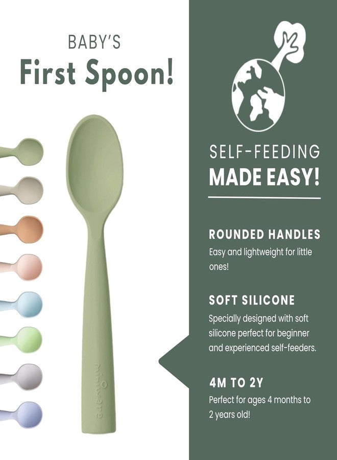 Miniware Silicone Baby Spoon for Training - BPA Free Baby Utensils - Baby Spoons Self Feeding 6 Months | 100% Food Grade Silicone - Modern & Dishwasher Safe Toddler | Dishwasher Safe (Pistachio & Oat) - Image 2