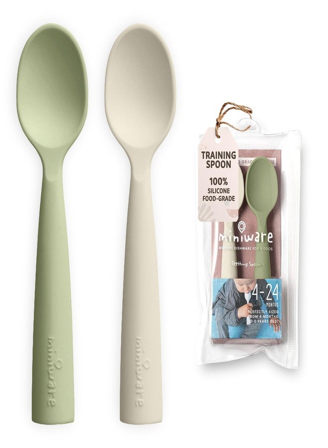 Miniware Silicone Baby Spoon for Training - BPA Free Baby Utensils - Baby Spoons Self Feeding 6 Months | 100% Food Grade Silicone - Modern & Dishwasher Safe Toddler | Dishwasher Safe (Pistachio & Oat) - Image 1