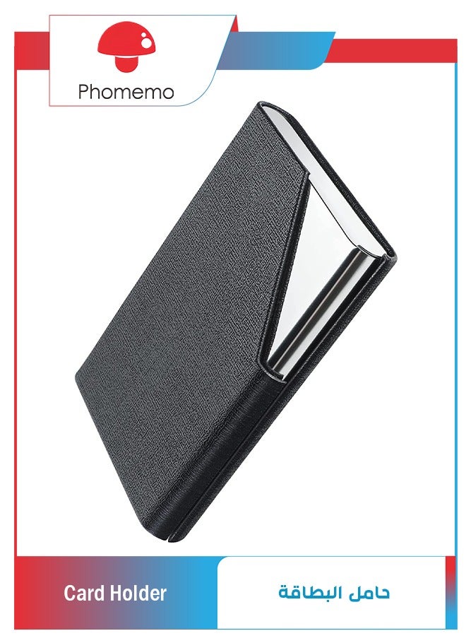 Business Card Holder, PU Leather & Stainless Steel Multi Business Name Cards Case, Pocket Wallet Credit Card ID Case for Men & Women (Black)