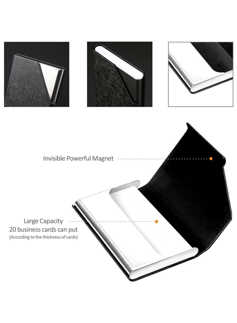 Business Card Holder, PU Leather & Stainless Steel Multi Business Name Cards Case, Pocket Wallet Credit Card ID Case for Men & Women (Black)