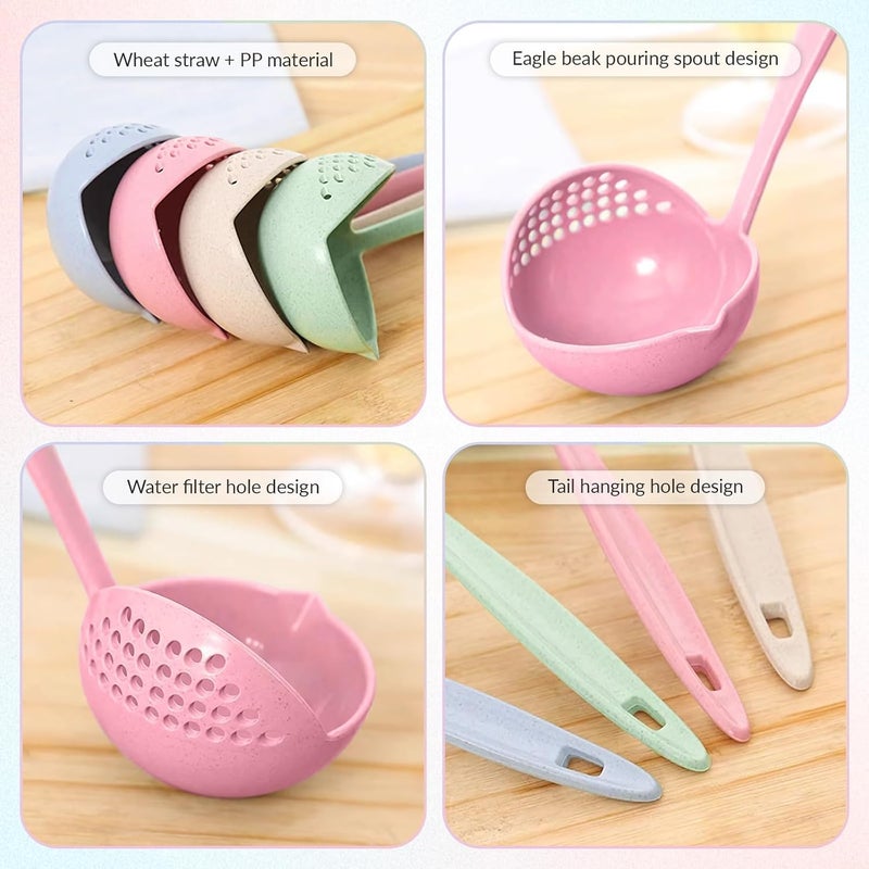 KASTWAVE Kitchen Tools Laddle, 4-Pack 2-in-1 Plastic Straining Soup Ladles - Soup Pan Spoon with Filter Strainer - Kitchen Dinnerware Cooking Tools - Image 5