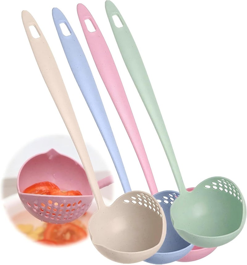 KASTWAVE Kitchen Tools Laddle, 4-Pack 2-in-1 Plastic Straining Soup Ladles - Soup Pan Spoon with Filter Strainer - Kitchen Dinnerware Cooking Tools - Image 1