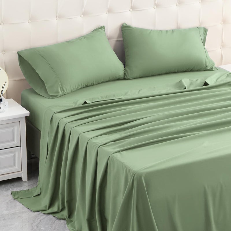 MICORAL Full Bed Sheets Set  Soft Breathable Bedding Sheet Set  Sheets Set with 16"" Deep Pocket Design (4 Pieces  Full  Light Green) - Image 1