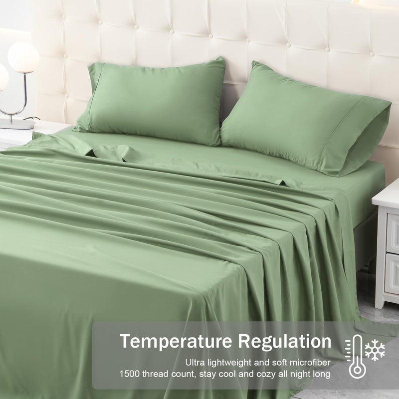 MICORAL Full Bed Sheets Set  Soft Breathable Bedding Sheet Set  Sheets Set with 16"" Deep Pocket Design (4 Pieces  Full  Light Green) - Image 2
