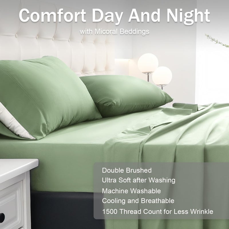 MICORAL Full Bed Sheets Set  Soft Breathable Bedding Sheet Set  Sheets Set with 16"" Deep Pocket Design (4 Pieces  Full  Light Green) - Image 3