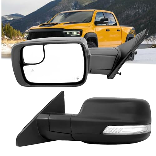 VMDCcdz Left Driver Side Mirror Compatible With Dodge Ram 1500 2019-2024 With Power and Heated Glass Turn Signal Light and Puddle Light Temp Sensor Power Folding BSM Textured Back 15Pins - Image 1