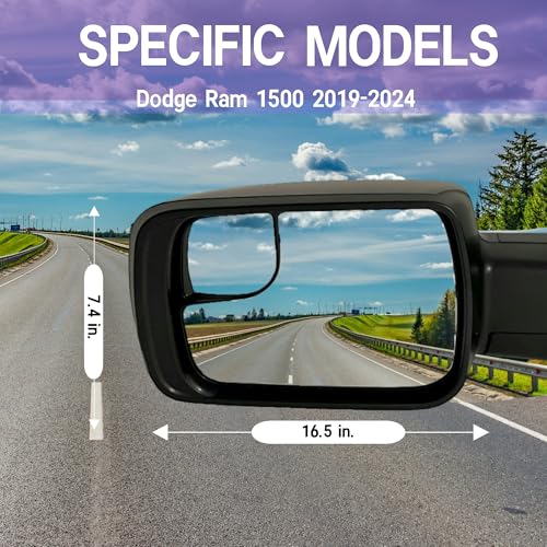 VMDCcdz Left Driver Side Mirror Compatible With Dodge Ram 1500 2019-2024 With Power and Heated Glass Turn Signal Light and Puddle Light Temp Sensor Power Folding BSM Textured Back 15Pins - Image 3