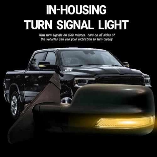 VMDCcdz Left Driver Side Mirror Compatible With Dodge Ram 1500 2019-2024 With Power and Heated Glass Turn Signal Light and Puddle Light Temp Sensor Power Folding BSM Textured Back 15Pins - Image 5