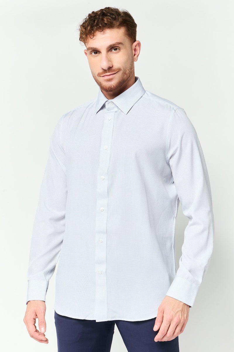 Scotch & Soda قميص رسمي بأكمام طويلة للرجال بتصميم عصري ومربعات، رمادي فاتح - Image 1