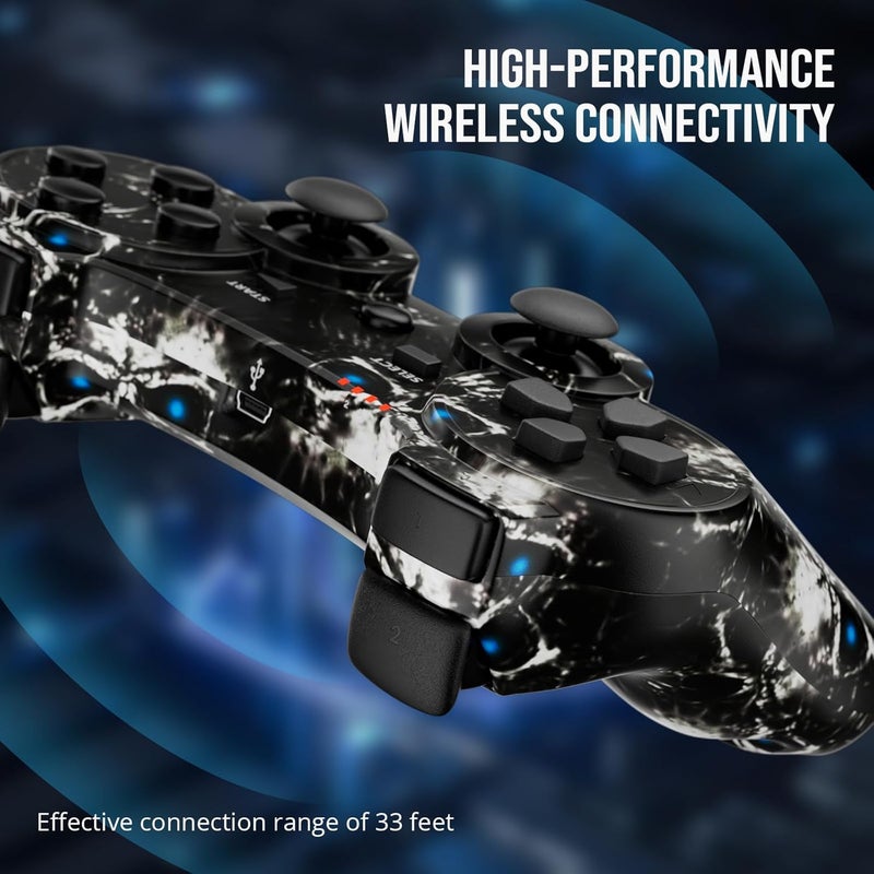 ISHAKO Controller for PS3, PC Wireless Controller Compatible with PlayStation 3, Windows Laptop, 6-Axis Motion, Dual Vibration, 450mAh Battery, 33ft Range, Black Skull Design - Image 5