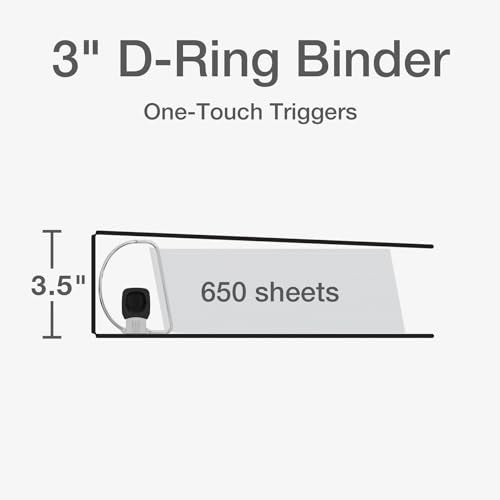 Cardinal 3 Ring Binder, Binders for School and Office, Durable 3 Inch Premier Easy Open Binder, ONE-Touch Slant-D Rings, 650-Sheet Capacity, ClearVue Cover, PVC-Free, Black (10331) - Image 2