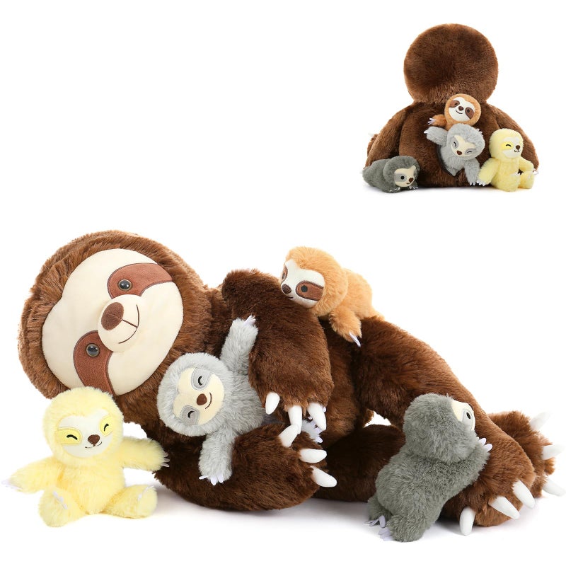 Tezituor Sloth Stuffed Animal with 4 Cute Babies 236 Large Soft Sloth Plush Toy Realistic ThreeToed Plushies Home Decor Birthday Gifts for Boys Girls - Image 3