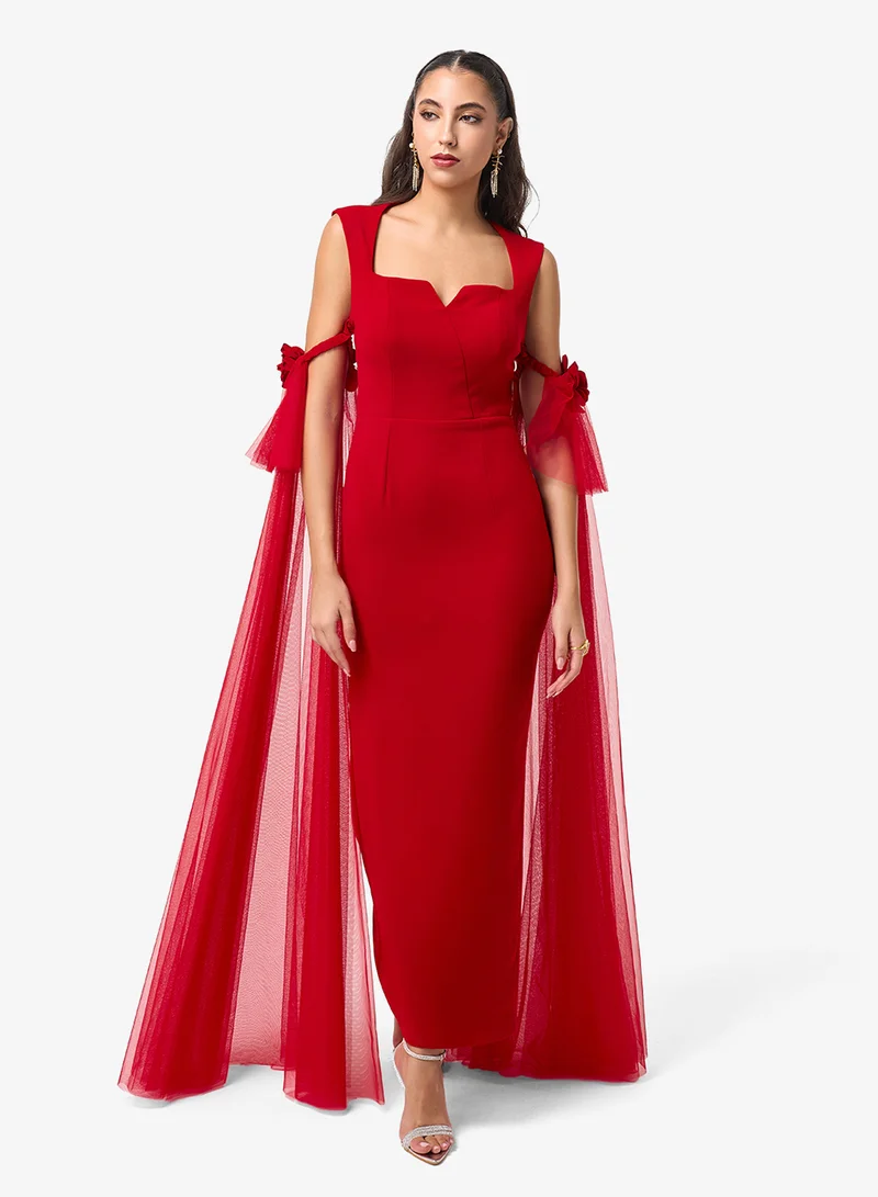 Threadz by Ajooni Sweetheart Neck Mesh Detail Maxi Dress