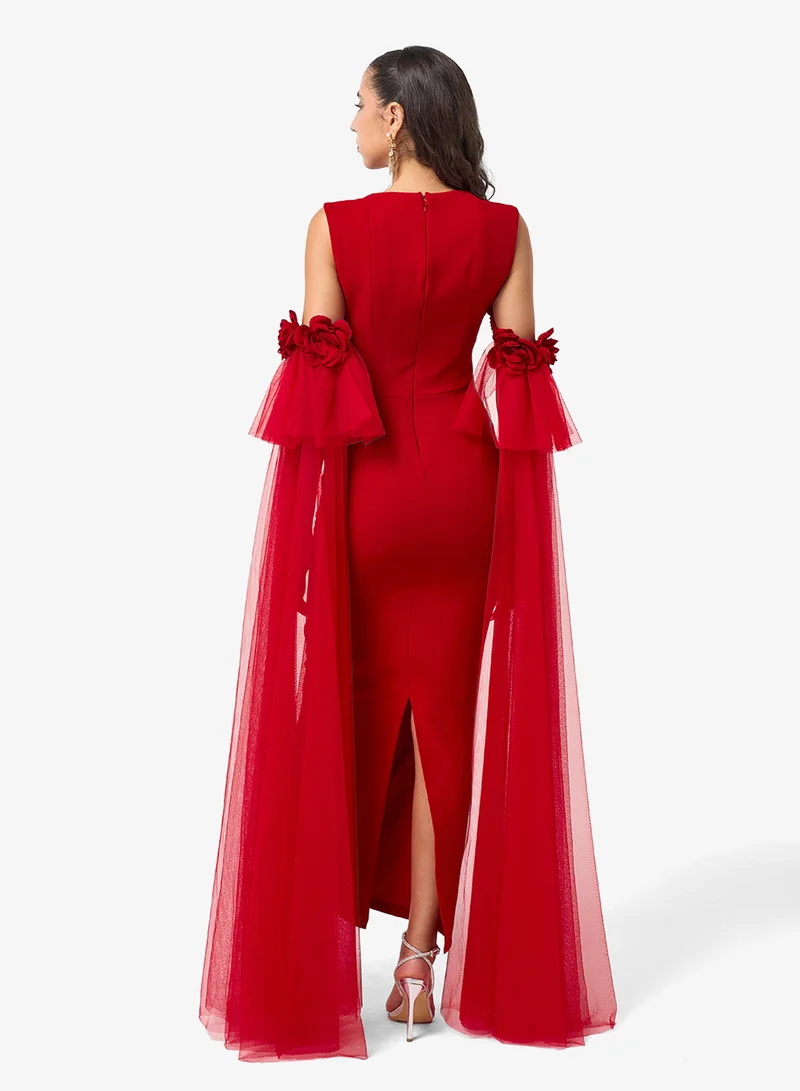 Threadz by Ajooni Sweetheart Neck Mesh Detail Maxi Dress