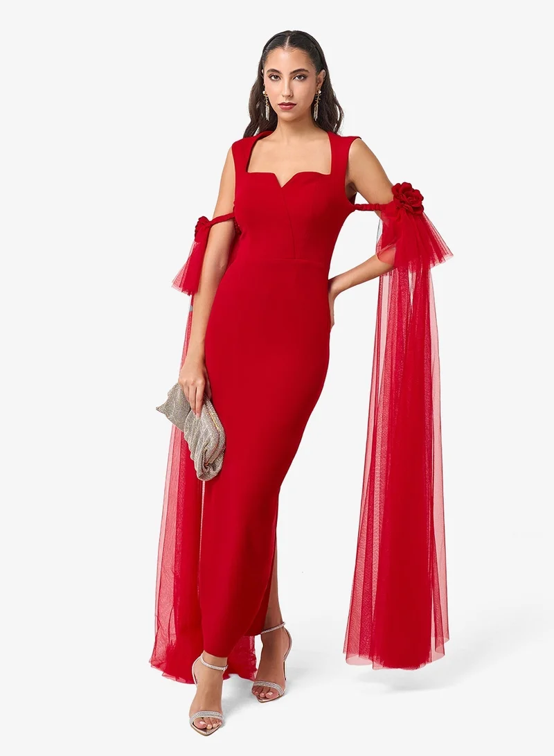 Threadz by Ajooni Sweetheart Neck Mesh Detail Maxi Dress