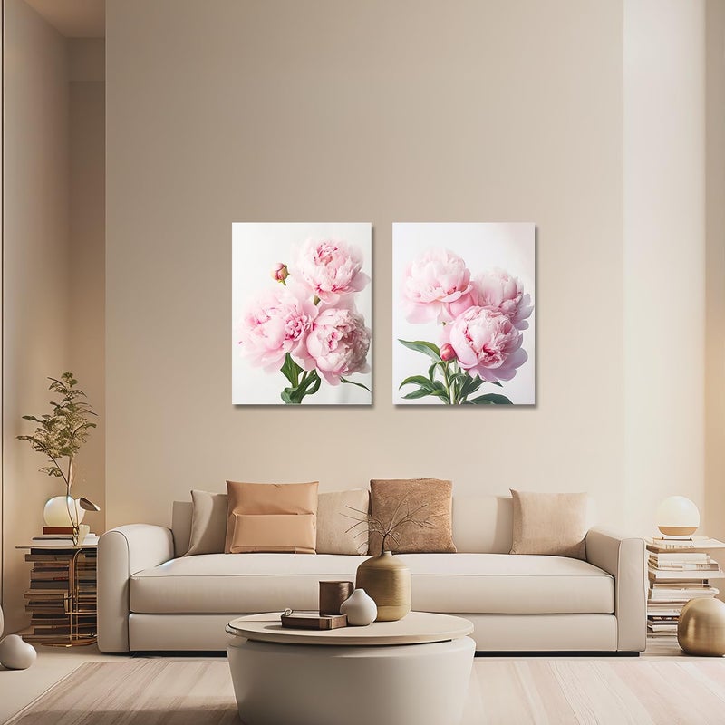 CXHOSTENT Peony Wall Art 2 Piece Pink Flower Canvas Prints Peonies Painting Abstract Floral Pictures Wall Decor Framed Artwork for Home Decor (Flower-1, 11.00"x14.00"x2P) - Image 2