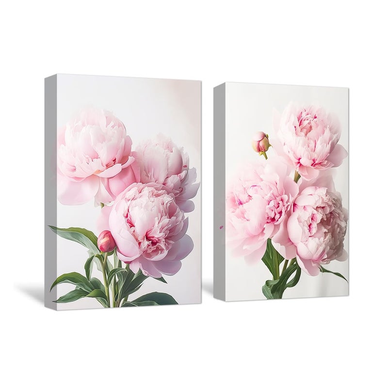 CXHOSTENT Peony Wall Art 2 Piece Pink Flower Canvas Prints Peonies Painting Abstract Floral Pictures Wall Decor Framed Artwork for Home Decor (Flower-1, 11.00"x14.00"x2P) - Image 1