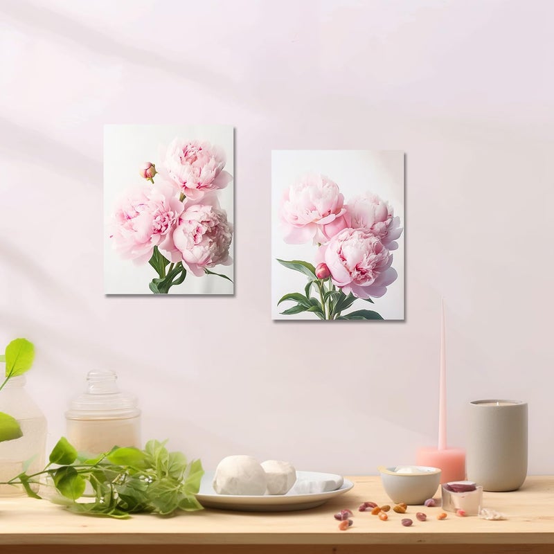 CXHOSTENT Peony Wall Art 2 Piece Pink Flower Canvas Prints Peonies Painting Abstract Floral Pictures Wall Decor Framed Artwork for Home Decor (Flower-1, 11.00"x14.00"x2P) - Image 3