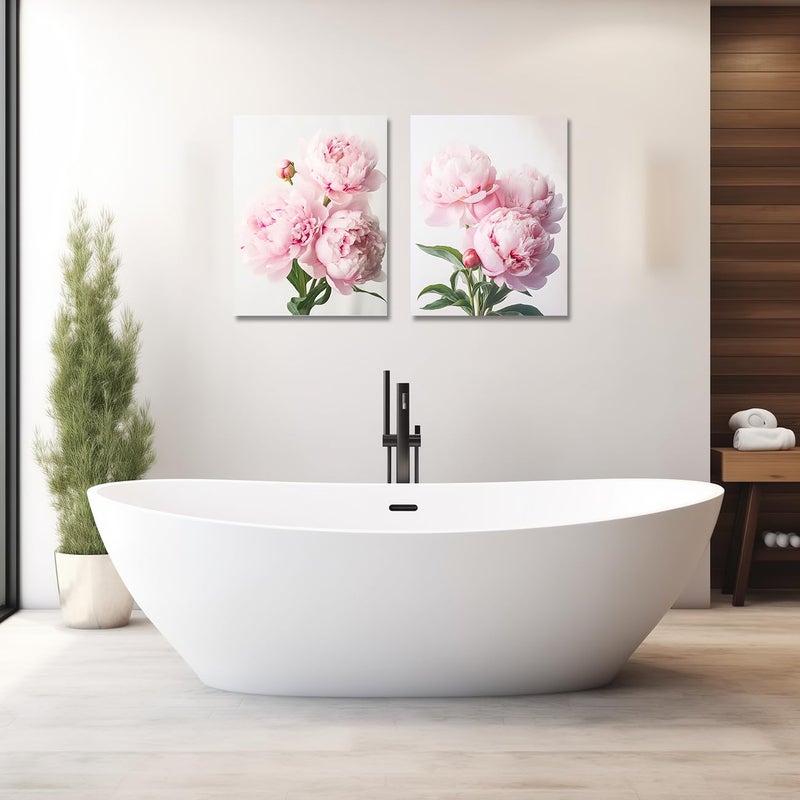 CXHOSTENT Peony Wall Art 2 Piece Pink Flower Canvas Prints Peonies Painting Abstract Floral Pictures Wall Decor Framed Artwork for Home Decor (Flower-1, 11.00"x14.00"x2P) - Image 5