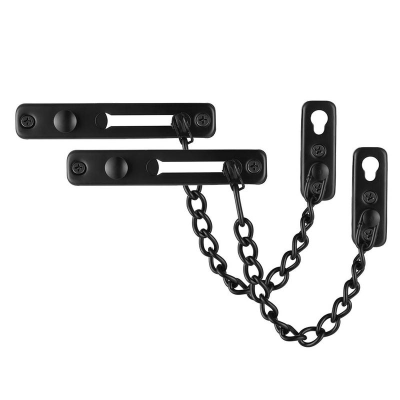 JQK Door Chain Lock Black Stainless Steel Door Guard with Spring AntiTheft Press Lock 2 Pack Matte Black HDC100PBP2