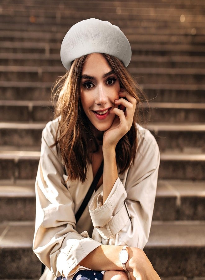 PACKOVE Summer Beret Hat Straw Beret Hats Women Spring Summer Artist Painter Visor Sun for Women White - Image 4