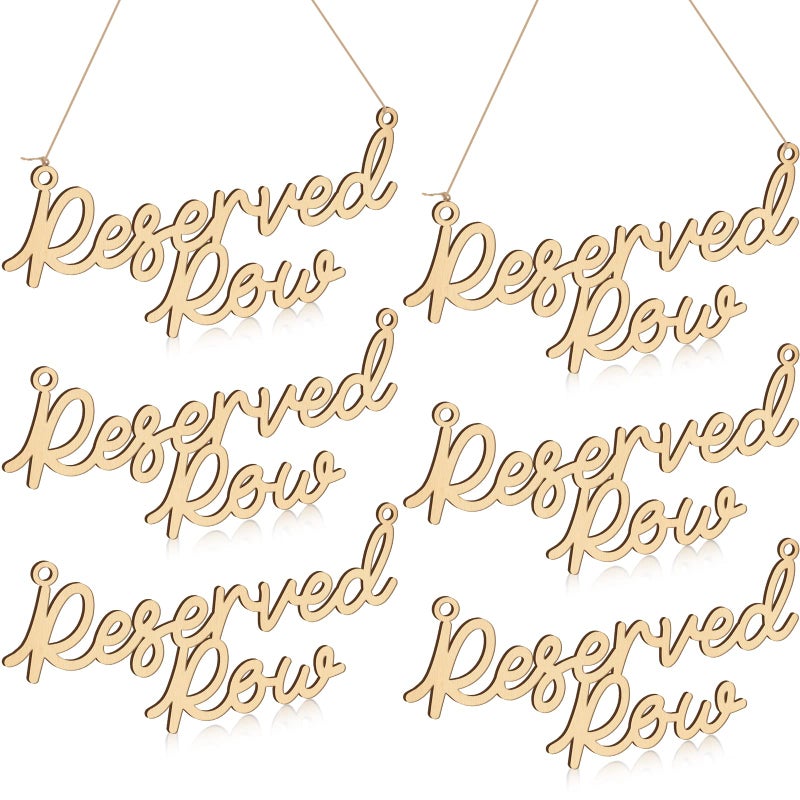 Yulejo 6 Pieces Wooden Reserved Row Signs for Wedding Chairs Wood Hanging Reserved Seating Sign with Rope Plaques Decorative for Important Events Church Pews Chair Restaurants Wood Color