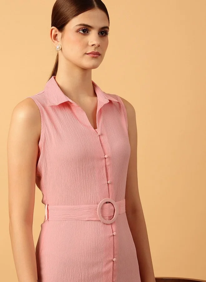 MINT STREET Belted Pink Shirt Style Dress for Women
