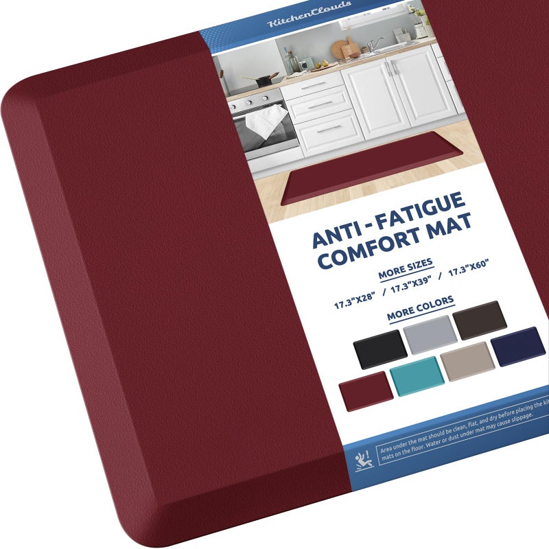 KitchenClouds Kitchen Mat Cushioned Anti Fatigue Kitchen Rug 173x39 Waterproof Non Slip Kitchen Rugs and Mats Standing Desk Mat Comfort Floor Mats for Kitchen House Sink Office Red