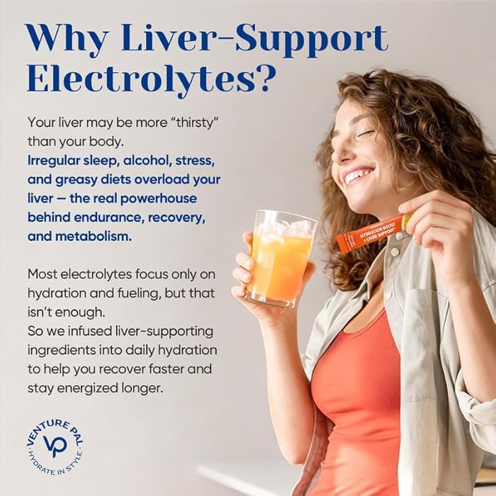 Venture Pal Hydration Packets + Liver Support- Liquid Daily IV Electrolyte Powder Packets with 7 Electrolytes & 5 Vitamins, Milk Thistle + L-Theanine | Sugar-Free | Keto Friendly | Vegan, 16 Sticks - Image 2