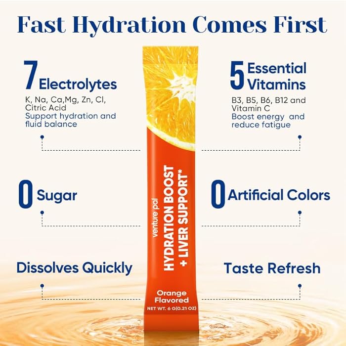 Venture Pal Hydration Packets + Liver Support- Liquid Daily IV Electrolyte Powder Packets with 7 Electrolytes & 5 Vitamins, Milk Thistle + L-Theanine | Sugar-Free | Keto Friendly | Vegan, 16 Sticks - Image 4