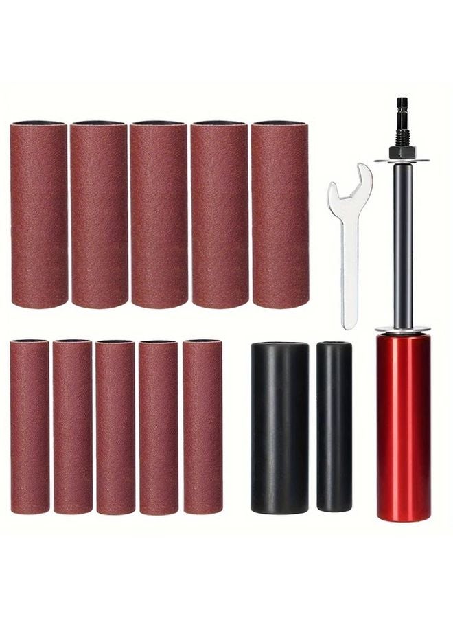 Red Aluminum Alloy Sanding Drum Set For Drill Press Angle Grinder Polishing Curved Surfaces - Image 1