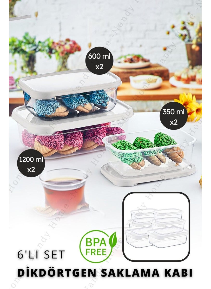 Nandy Home 6 Piece Set Embox Rectangular Food Storage Container White  - Image 1
