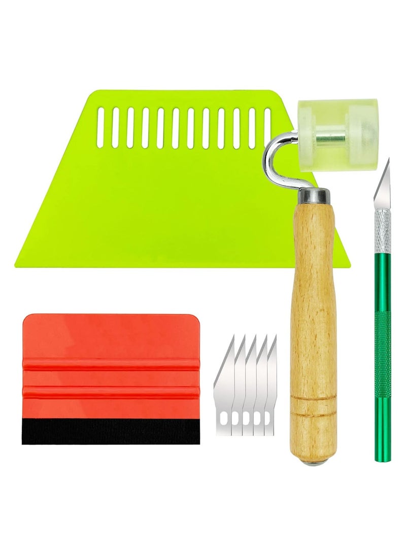 Wallpaper Smoothing Tool Kits Multi-Function Smoothing Tool Set for Peel and Stick Adhesive Contact Paper Vinyl Window Tint Film Car Wrap with Seam Roller Scraper Felt Squeegee Trimming Tool - Image 1