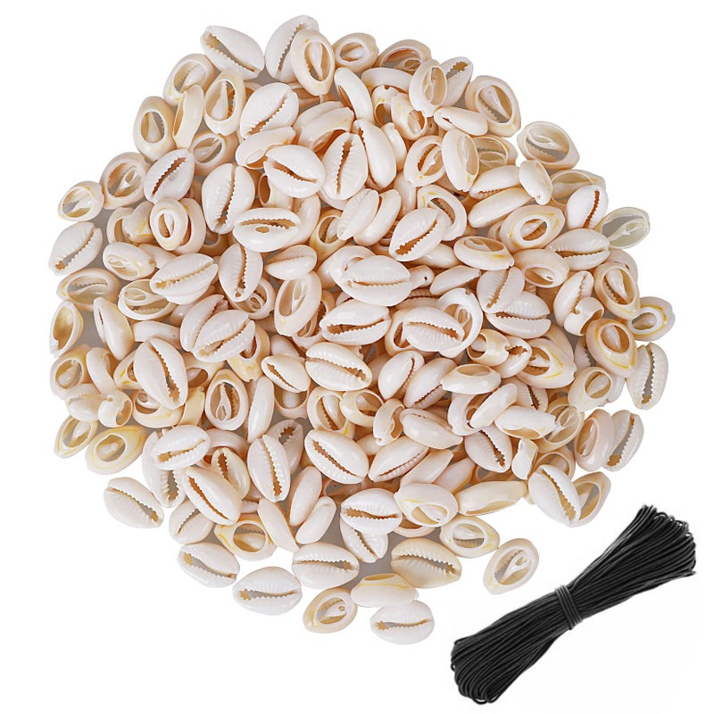 PPCLION 150 PCS White 0.63"-0.71" Natural Strong Cowrie Shell Beads Smooth Cut Oval Seashells, Beach Seashells with Big Hole for DIY Craft Jewelry Making, Adorning Hair Locks and Braids - Image 1