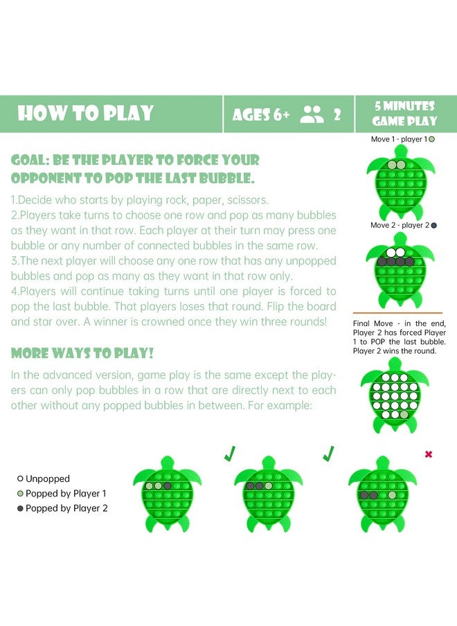 NiHealth NiHealth Push Pop Bubble Fidget Sensory Toy Sea Turtle Shaped Fidget Toy for Special Needs Stress Reducer Anxiety Relief Popper Game Board Silicone Squeeze Toy for Kids and Adults (Green)  - Image 2