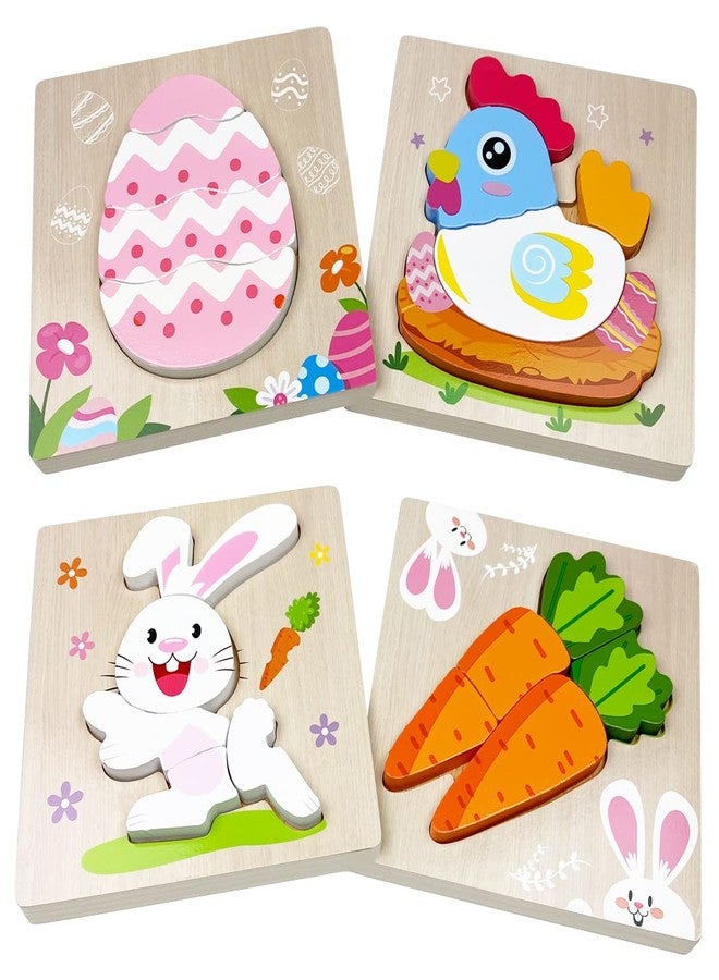 Anditoy 4 Pack Easter Wooden Puzzles Toys for Kids Toddlers Easter Basket Stuffers Gifts Party Favors - Image 1