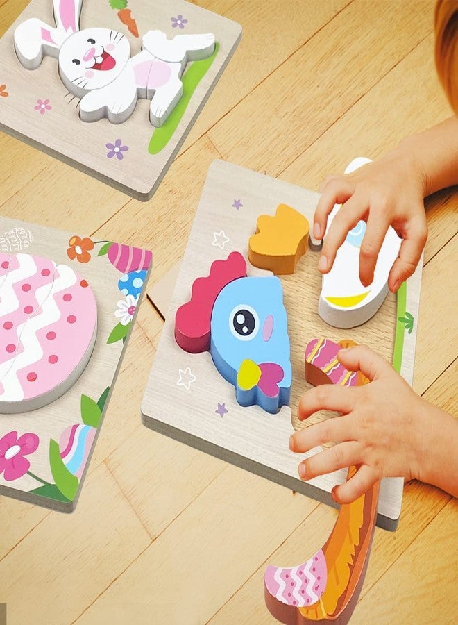 Anditoy 4 Pack Easter Wooden Puzzles Toys for Kids Toddlers Easter Basket Stuffers Gifts Party Favors - Image 2