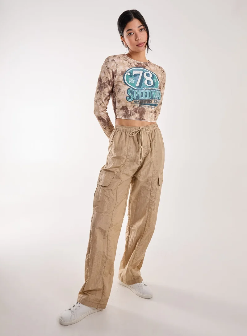 Pink Vanilla  Racer Washed Printed Long Sleeve Top for Women | Best Price UAE