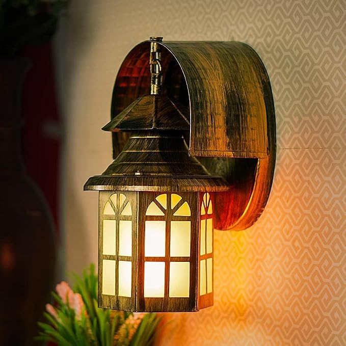 GreyWings Copper Antique Iron Wall Light for Home & Outdoor – Vintage Lantern Design, (Bulb is not Included) Decorative Sconce Lamp, Pack of 1 - Image 1
