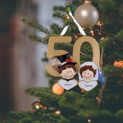 WorldWide Personalized 50th Year Anniversary Ornament - Golden Wedding Anniversary Keepsake - Couple Wedding Christmas Ornament - Unique for Parents, Grandparents - Image 2